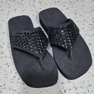 Chic Black Beaded Women's Sandals